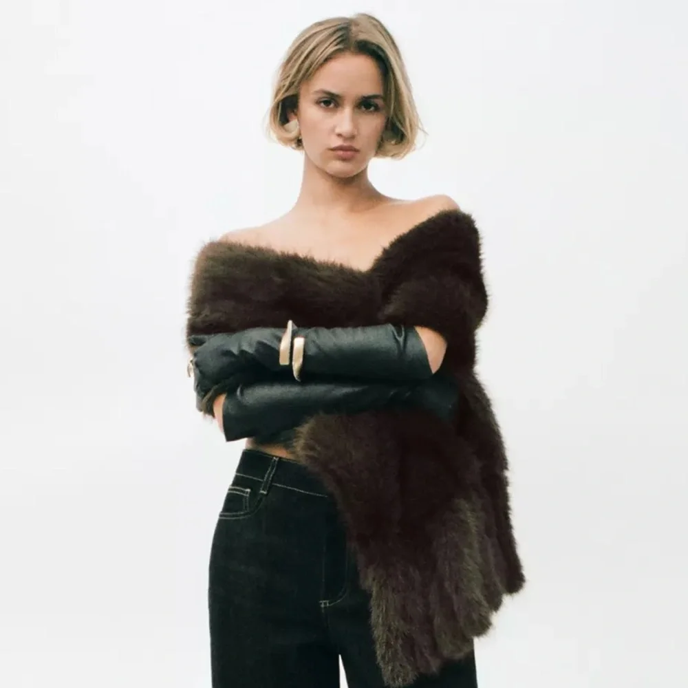 ZARA FAUX FUR FRINGED SCARF - Picture 12 of 14
